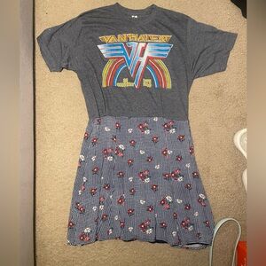 Van Halen 🎼🎶 Floral Gingham band T-shirt dress handmade hand sewn